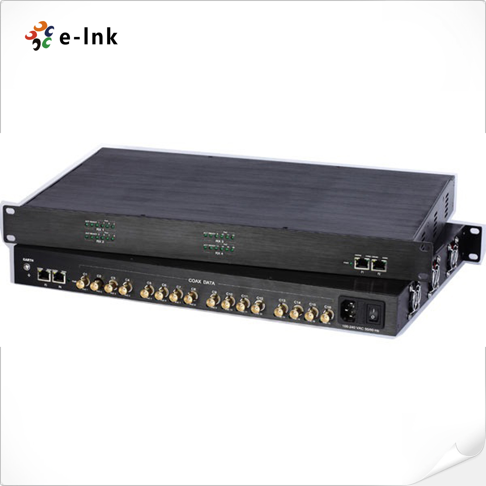 Receiver of 16-port Coax to 4-port 10/100/1000Base-TX Ethernet over Coax Extender with PoC