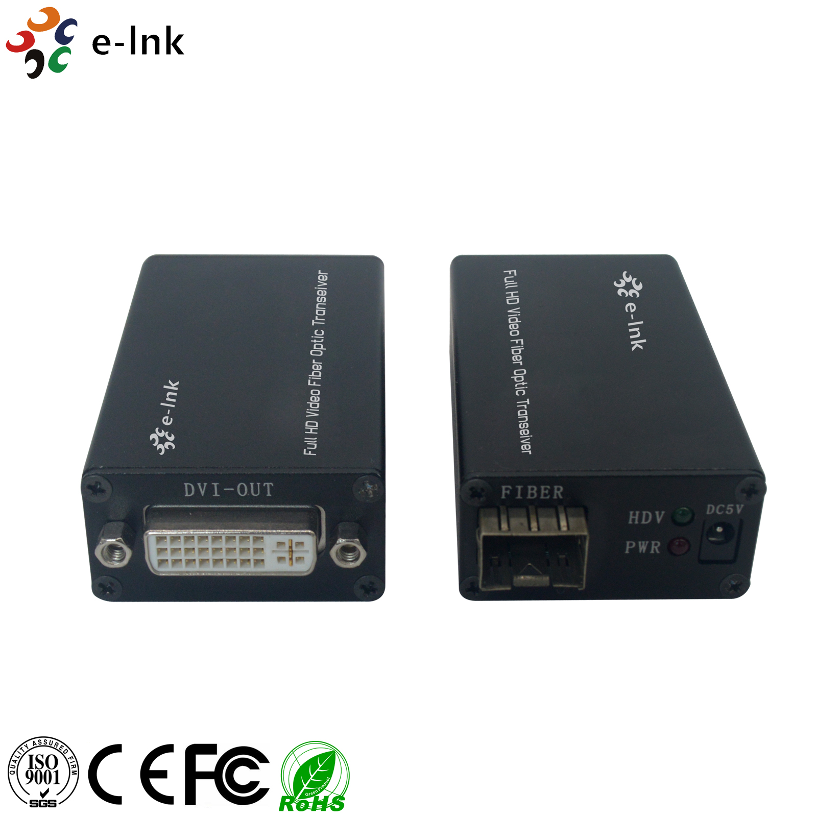 Mini-type DVI Fiber Optic Extender with external stereo audio