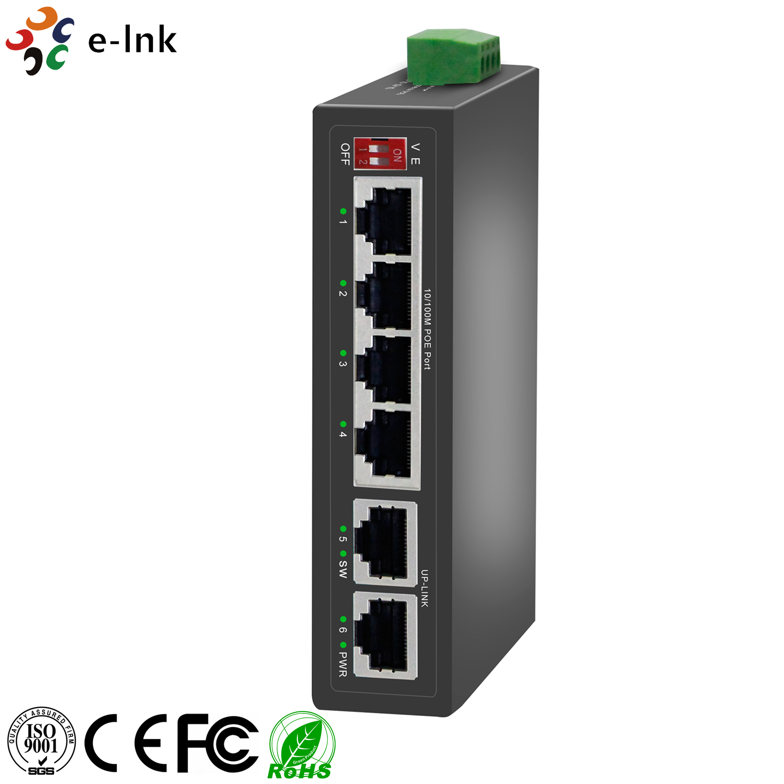 4 ports 10/100Mbps 250 Meter Industrial PoE Switch with 2 Uplink ports